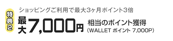 ショッピングご利用で最大3ヶ月ポイント3倍 最大7,000円相当のポイント獲得