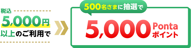 税込5,000円以上のご利用で 500名さまに抽選で5,000Pontaポイント