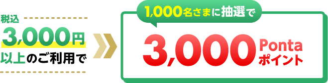 税込3,000円以上のご利用で 1,000名さまに抽選で3,000Pontaポイント